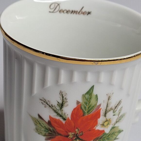 Original Czechoslovakia Crown D DECEMBER Flower of The Month POINSETTIA Mug Cup - Picture 8 of 8
